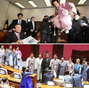 [국민의 소리] 한복 공중부양...국× 나리들 한복 모델 쇼쇼 정치 쇼가 열려